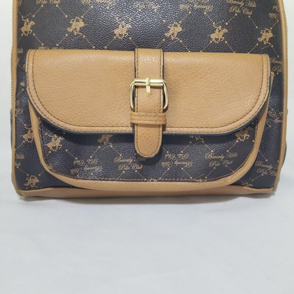 Beverly Hills Polo Club Womens Monogram Backpack Purse Brown Beige Zipper Close - Picture 4 of 16